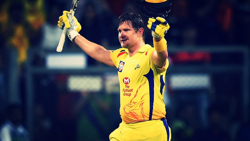 Shane Watson celebrates after scoring a century against Sunrisers Hyderabad in the IPL final in Mumbai on Sunday.