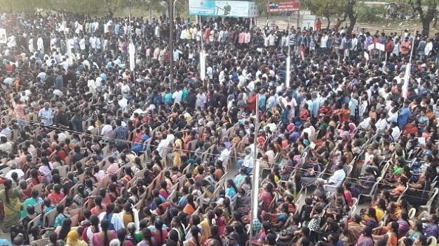 Protesters at the Sterlite plant in Tuticorin
