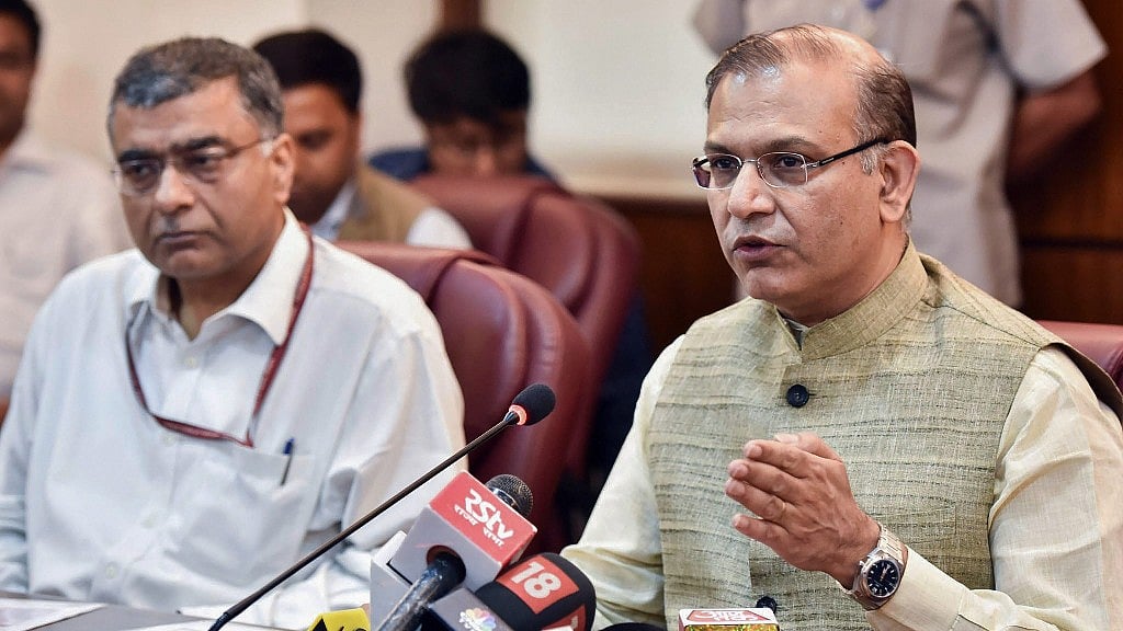 MoS for Civil Aviation Jayant Sinha addresses the media on the Upgradation & Development of AAI Airports.