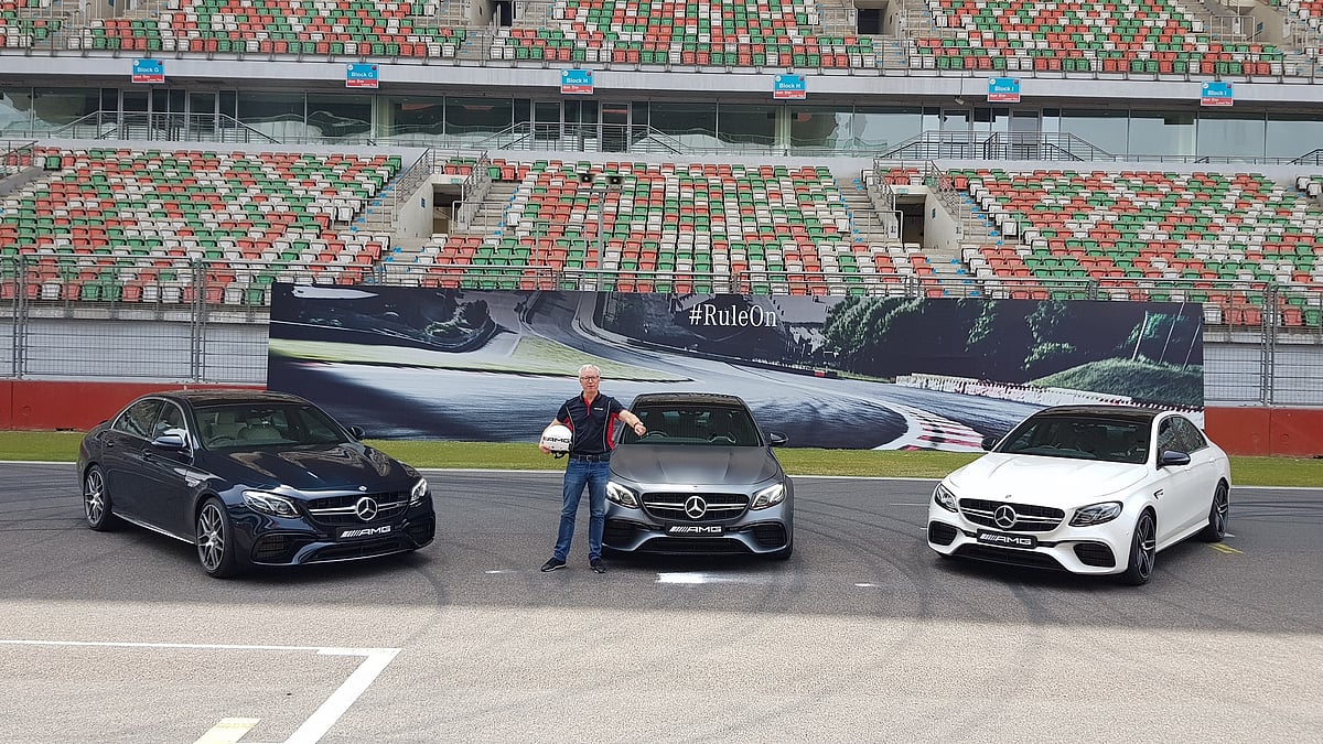 The Mercedes AMG E63 S with Mercedes India managing director Roland Folger.&nbsp;
