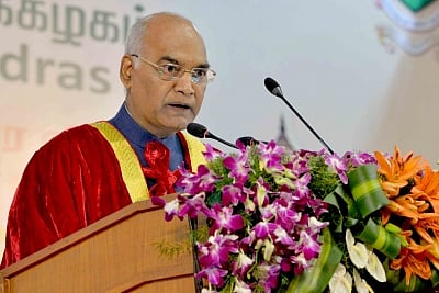 Chennai: President Ram Nath Kovind addresses during the Post-Centenary Diamond Jubilee (160th) Convocation of University of Madras in Chennai on May 5, 20128. (Photo: IANS/RB)