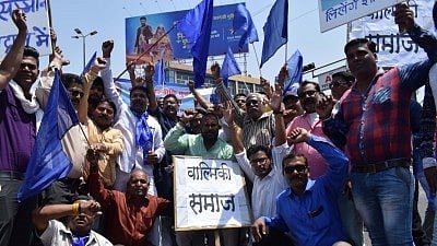 Bhopal: People stage a demonstration during a nation wide strike called to protest against the dilution of the SC/ST Prevention of Atrocities Act in Bhopal, on April 2, 2018.