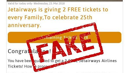 The free air tickets phishing scam has now hit private airline operator Jet Airways as well.