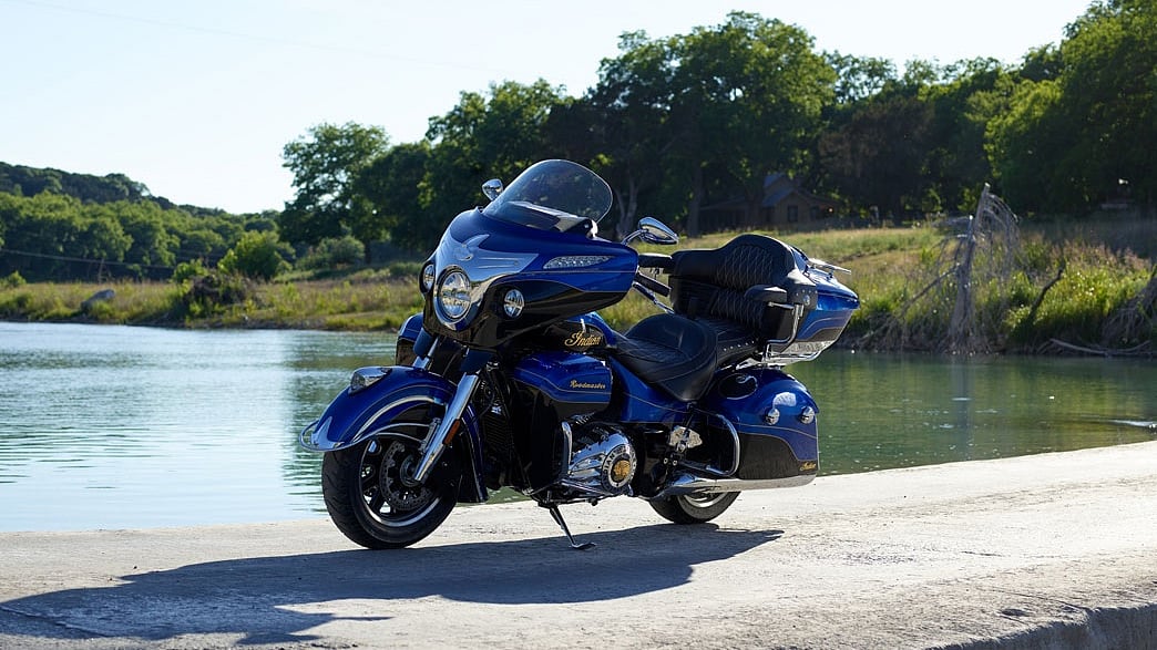 The Indian Roadmaster Elite sports a custom paint job with gold-leaf inlay badging.