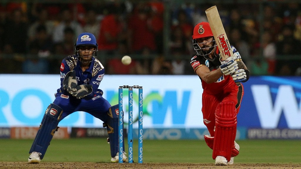 Virat Kohli plays a shot against Mumbai Indians at the M Chinnaswamy Stadium in Bengaluru on Tuesday.
