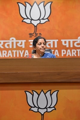 New Delhi: Union Minister and BJP leader Nirmala Sitharaman addresses a press conference in New Delhi on May 13, 2018. (Photo: IANS)