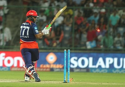 New Delhi: Rishab Pant of Delhi Daredevils gets dismissed during an IPL match between Delhi Daredevils and Rising Pune Supergiants at Feroz Shah Kotla stadium in New Delhi, on May 5, 2016. (Photo: Surjeet Yadav/IANS)