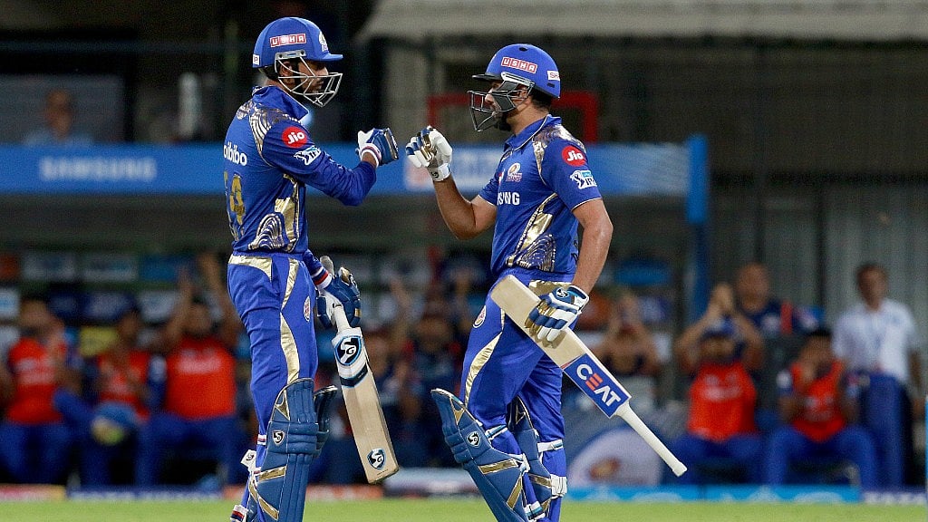 Mumbai Indians’ Krunal Pandya with skipper Rohit Sharma.