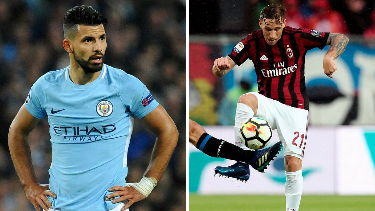 Aguero (left) has not played for Manchester City since March because of a left knee injury and Biglia broke two vertebrae in April missing three AC Milan games.