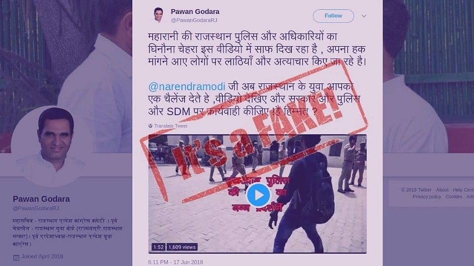 Tweet by General Secretary of Rajasthan Congress Committee Pawan Godara.