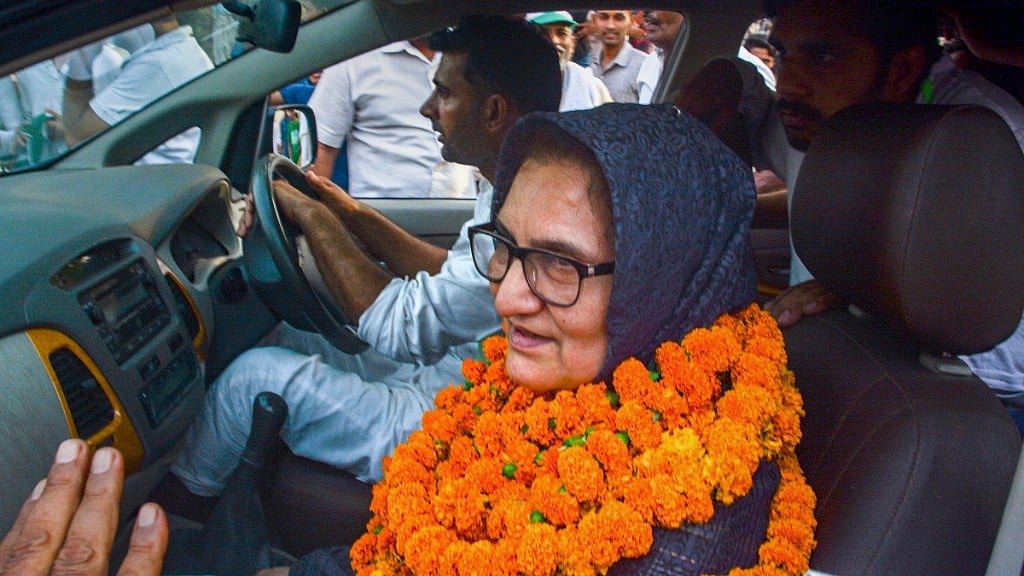 Rashtriya Lok Dal (RLD) candidate Tabassum Hasan outside the counting centre after winning the Kairana Lok Sabha by-election. 