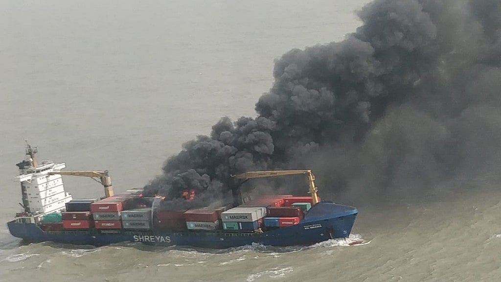 Merchant Vessel SSL Kolkata caught fire on the night of 13 June.