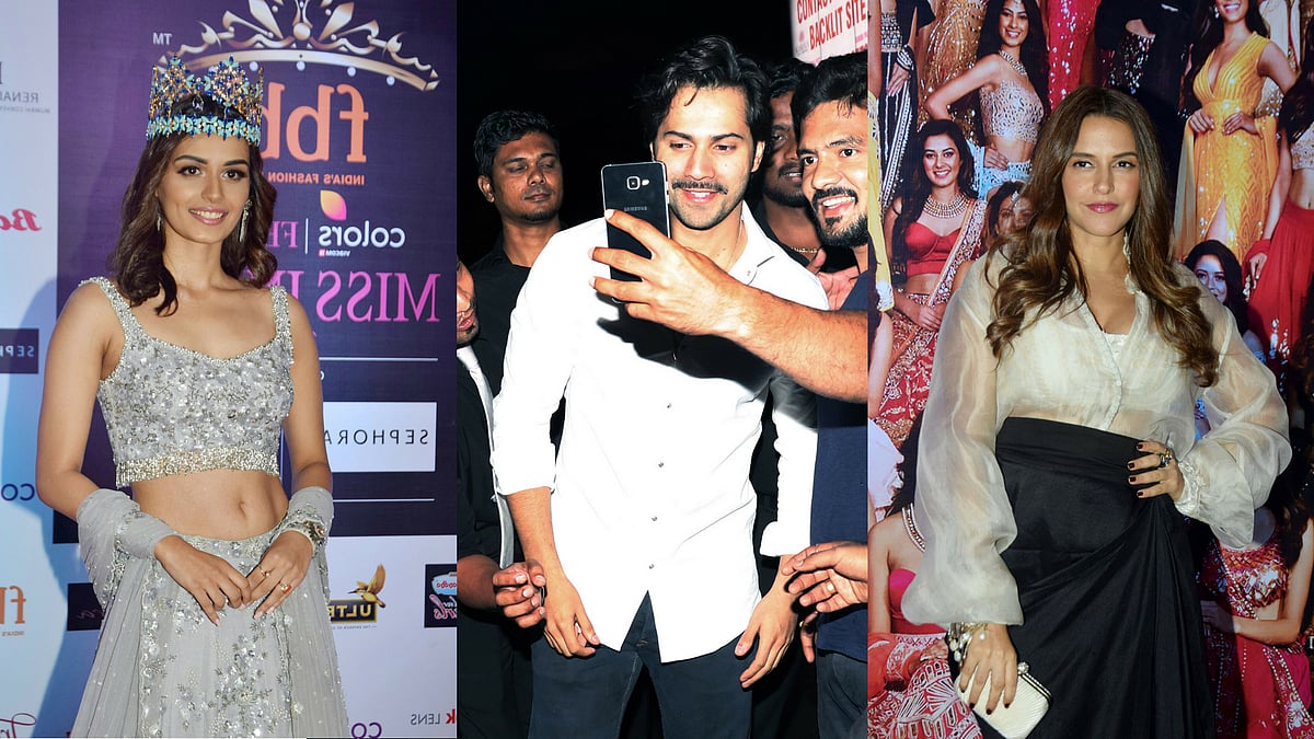 Manushi Chillar, Varun Dhawan and Neha Dhupia.&nbsp;