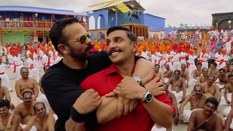 Ranveer Singh and Rohit Shetty on the sets of <i>Simmba</i>.