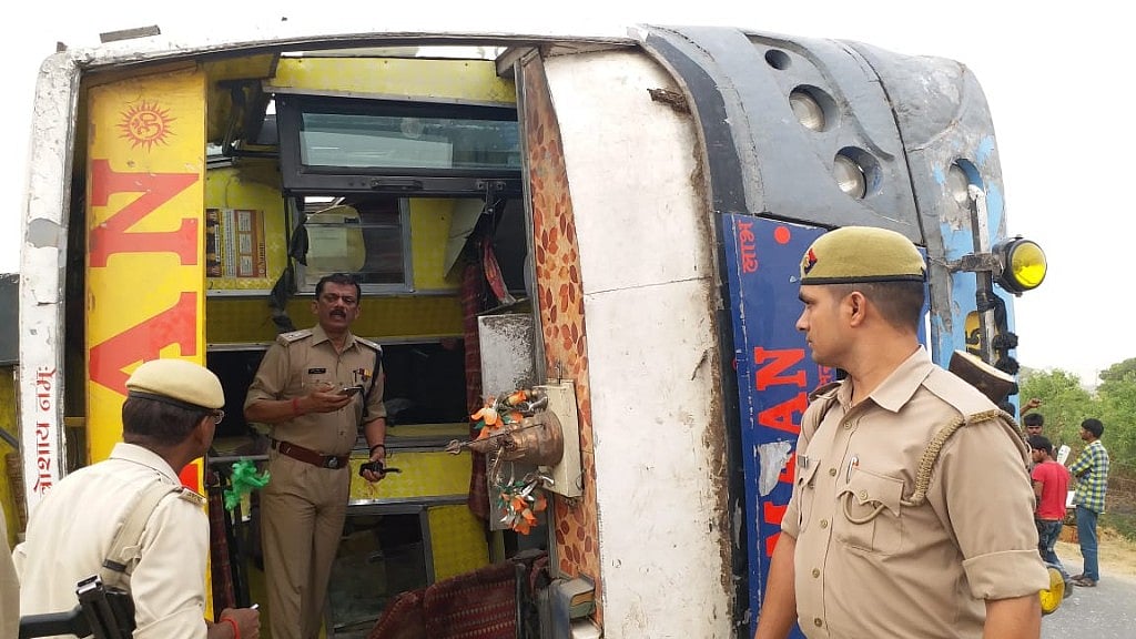 At least 17 people were killed and 20 injured when a bus overturned after hitting a divider in Uttar Pradesh’s Mainpuri.