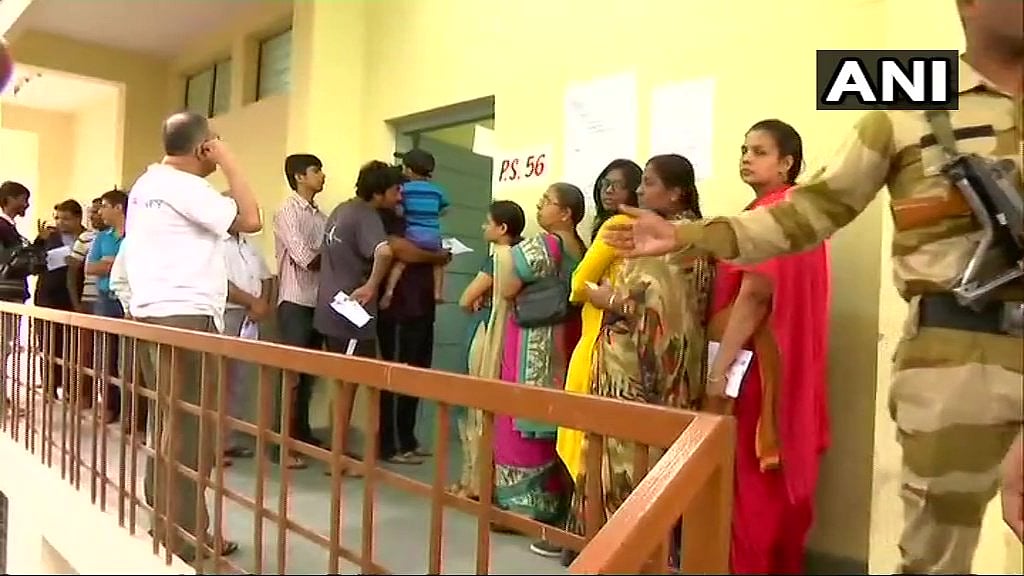 Polling underway in Bengaluru’s Jayanagar constituency. 