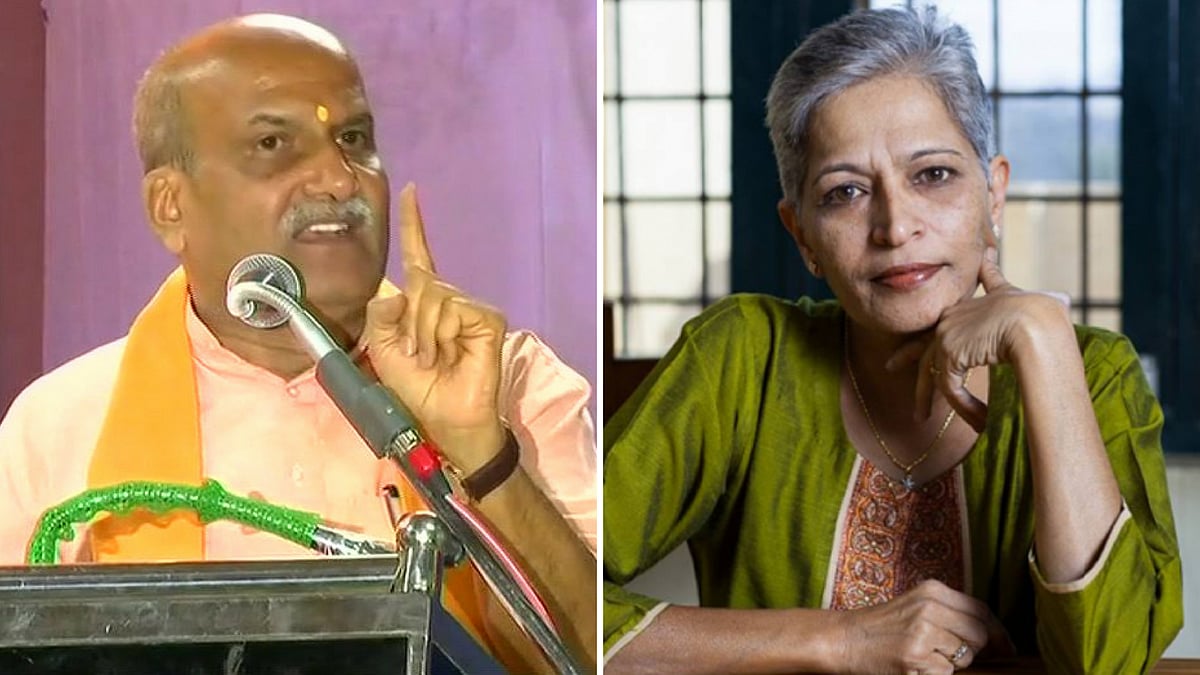 Pramod Muthalik, Sri Ram Sene Chief (left), and Gauri Lankesh, former editor Lankesh Patrike (right).