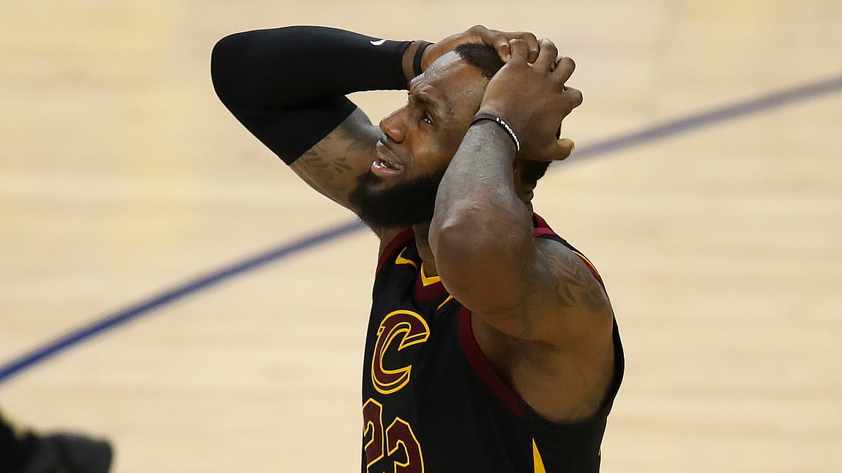 Cleveland Cavaliers forward LeBron James reacts to a call during the second half of Game 1 of basketball’s NBA Finals between the Golden State Warriors and the Cavaliers in Oakland, Calif., Thursday, May 31, 2018.&nbsp;