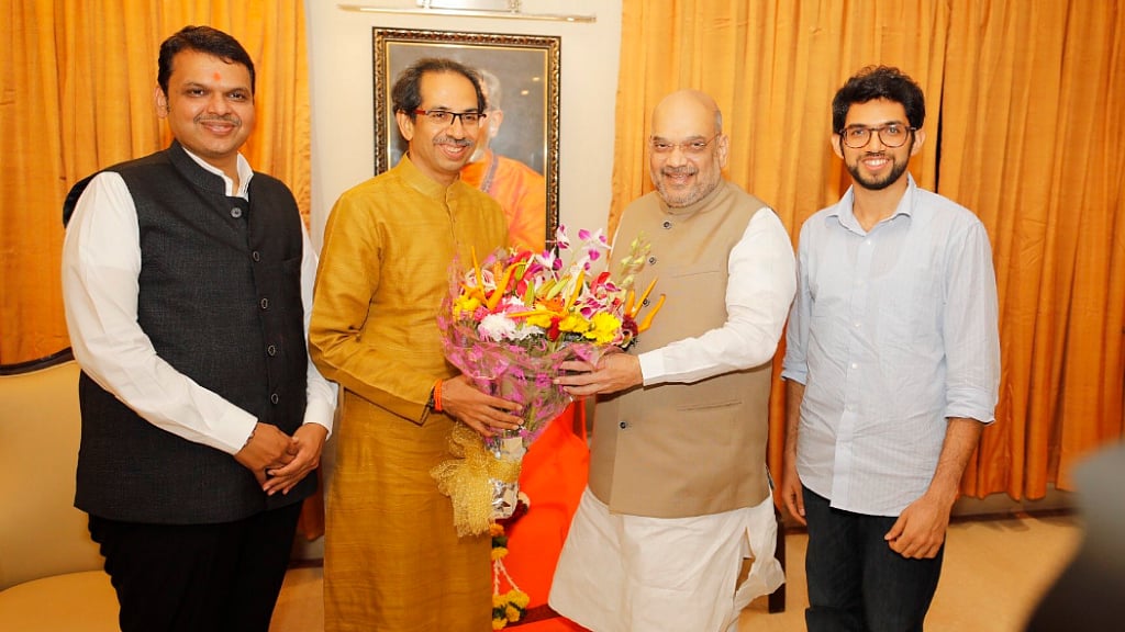 Maharashtra CM Devendra Fadnavis, Shiv Sena chief Uddhav Thackrey, BJP president Amit Shah and Shiv Sena’s Aditya Thackeray. 