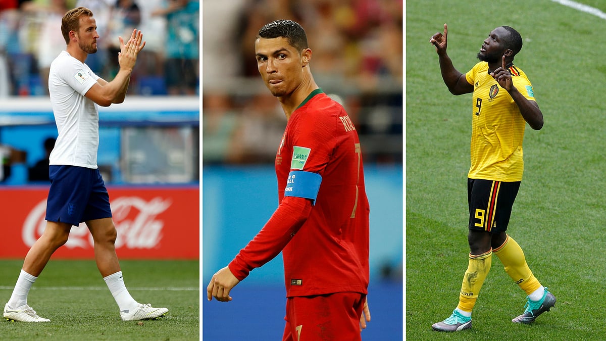 Harry Kane(England), Cristiano Ronaldo(Portugal), Romelu Lukaku(England) at the FIFA World Cup 2018.
