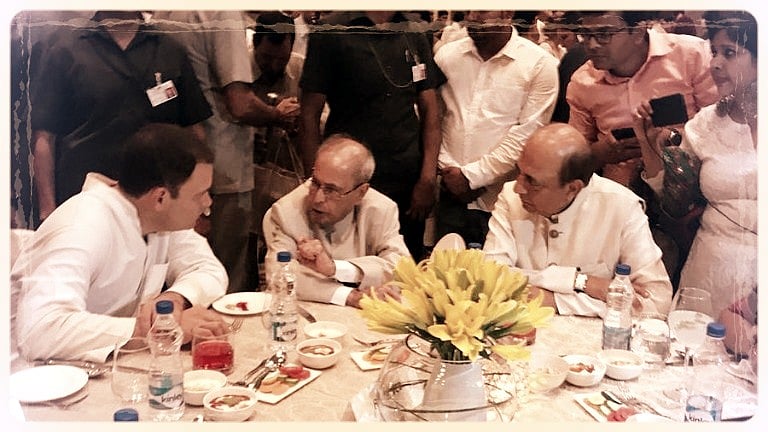 Rahul Gandhi with Pranab Mukherjee at Congress’ iftar party.