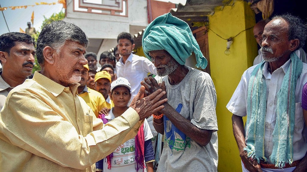 Andhra Pradesh Chief Minister N Chandrababu Naidu interacts with the villagers at JD Peta in Vizianagaram district.