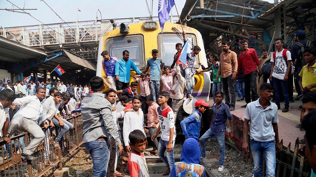Dalit groups protesting at Thane railway station during the Maharashtra Bandh on 3 January following clashes between two groups in Bhima Koregaon near Pune. Image used for representational purposes.