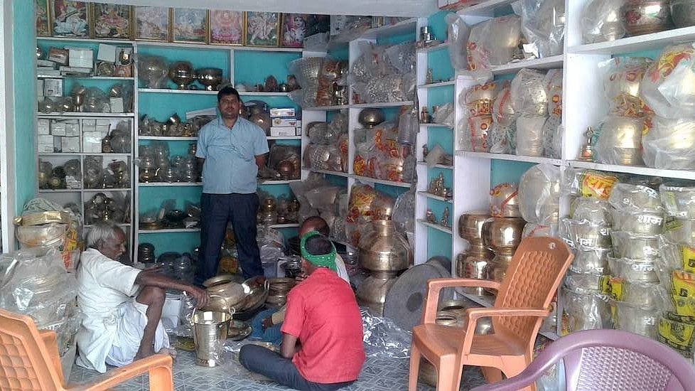 Parev village is a manufacturing hub of traditional brass utensils, used in temples and at homes during rituals. 