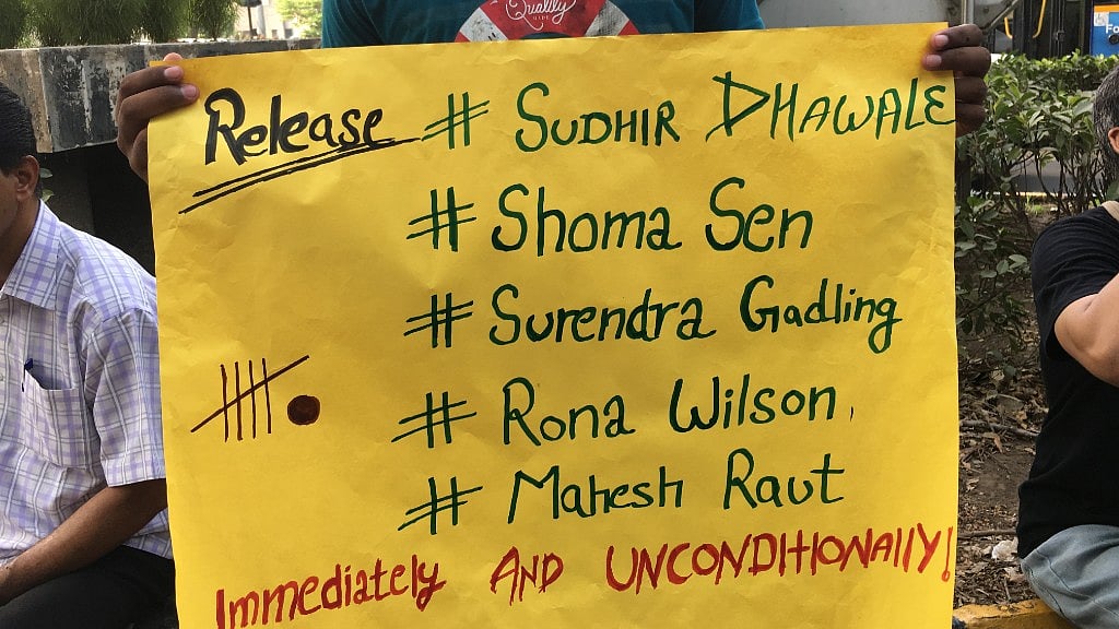 Citizens demanded the immediate release of the five prominent human rights activists at the protests at Jantar Mantar, New Delhi on 7 June.