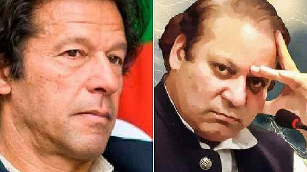 Photo of Pakistan Tehreek-e-Insaf’s Imran Khan and PML-N founder Nawaz Sharif.
