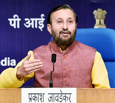 New Delhi: Union Human Resource Development Minister Prakash Javadekar addresses a press conference on the achievements of the HRD Ministry, during the last four years, in New Delhi on June 18, 2018.(Photo: IANS/PIB)
