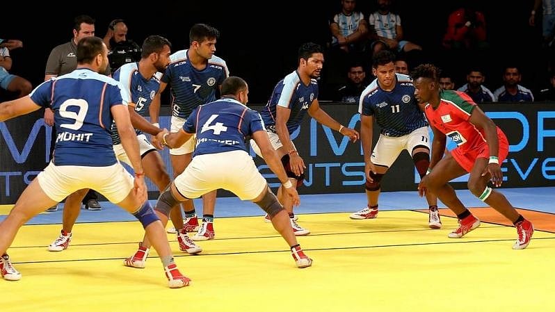 File picture of the Indian kabaddi team in action against Kenya in their last Group A match of the Kabaddi Masters in Dubai.