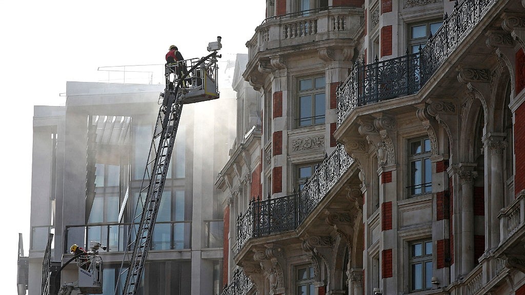 Emergency services outside the Mandarin Oriental hotel in Knightsbridge, central London, Wednesday 6 June. 