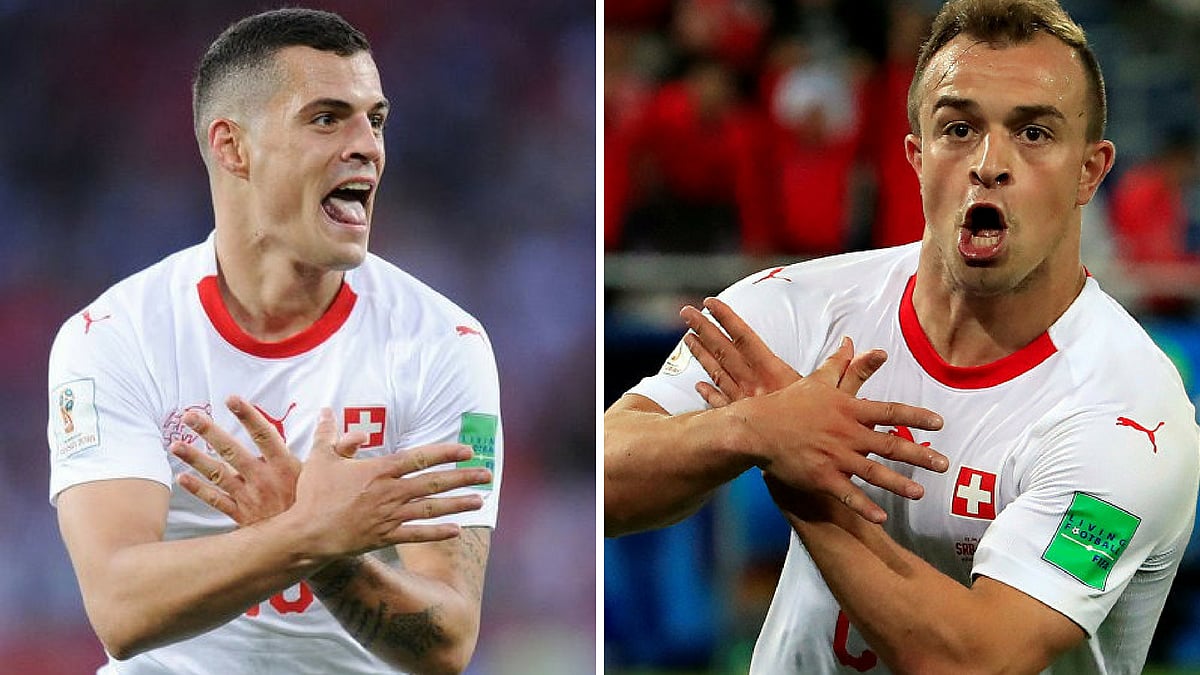 Arsenal midfielder Xhaka (left) and Stoke City’s Shaqiri trace their roots to Kosovo.