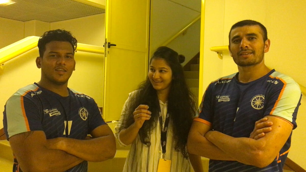 Indian skipper Ajay Thakur (right) picked up six points against Pakistan in their third Group A match on Monday.&nbsp;