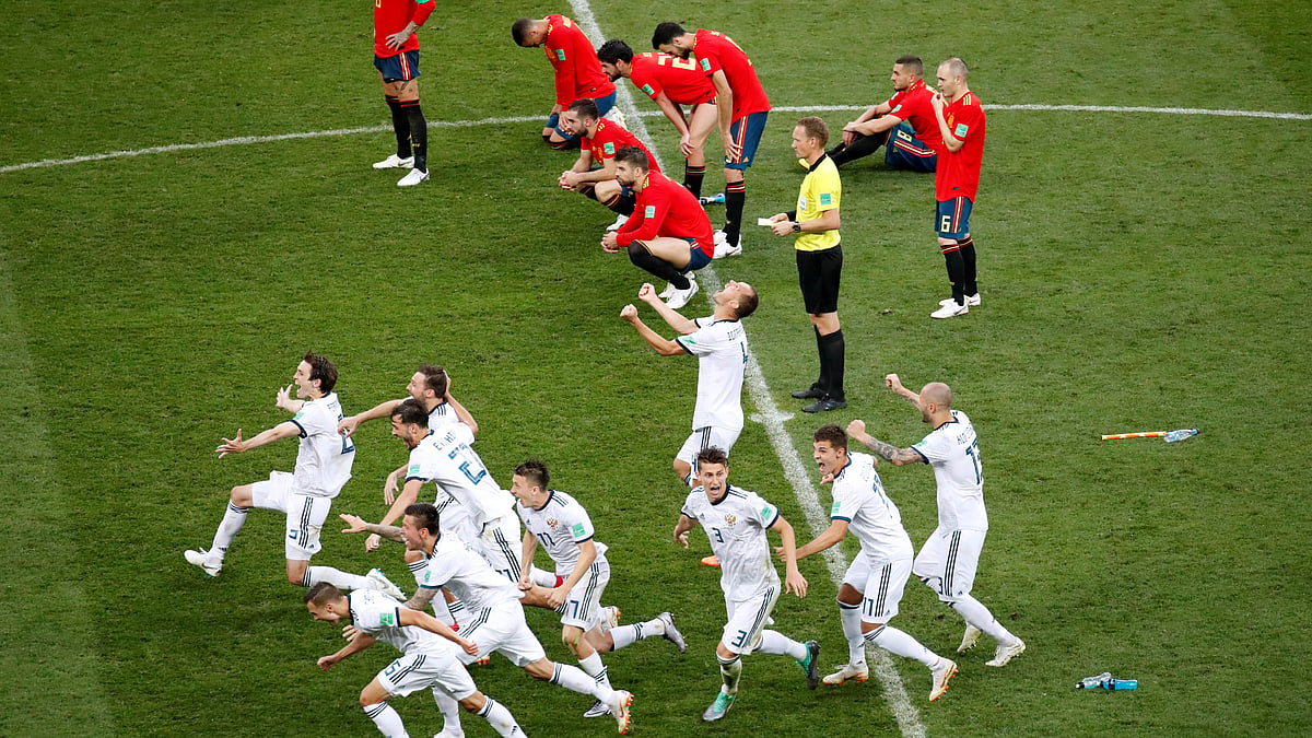 Hosts Russia beat Spain 4-3 on penalties on Sunday to advance to the World Cup quarter-finals where they will face either Denmark or Croatia.