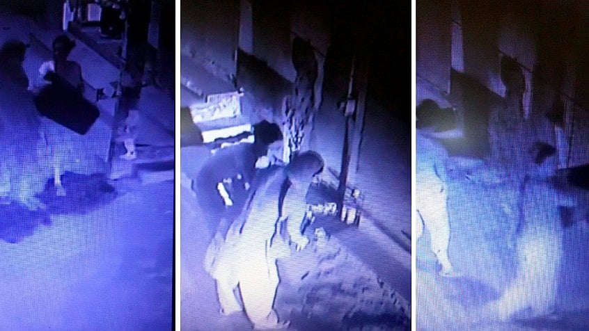 A screengrab from a CCTV camera with a view of the entrance of the Chundawat house showing family members carrying stools used on the fateful night.
