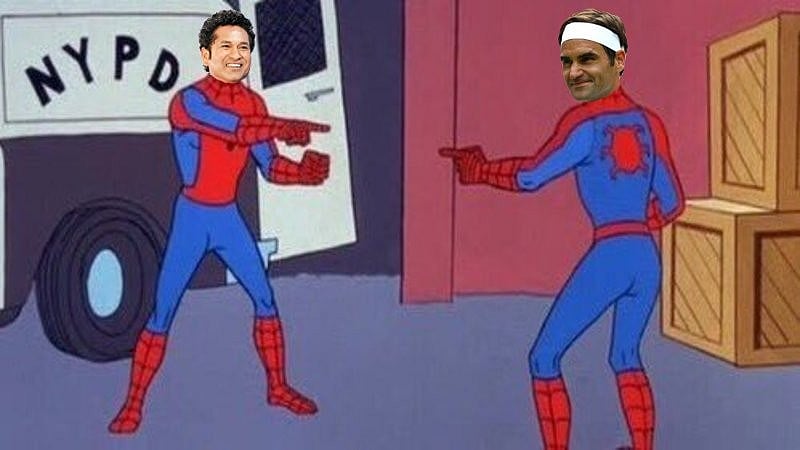 The official account of ICC superimposed pictures of Sachin Tendulkar and Roger Federer on a Spider-man meme.