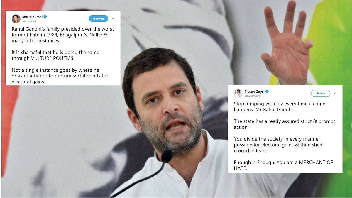 Smriti Irani and Piyush Goyal attacked Rahul Gandhi for his tweet on Alwar lynching