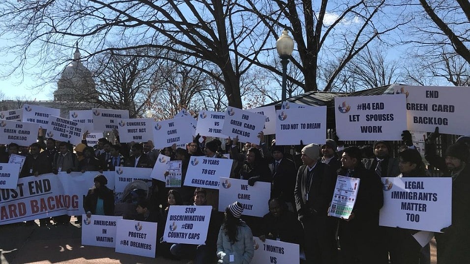 Indians protesting against the proposed ban on H4 visa in Washington DC. 