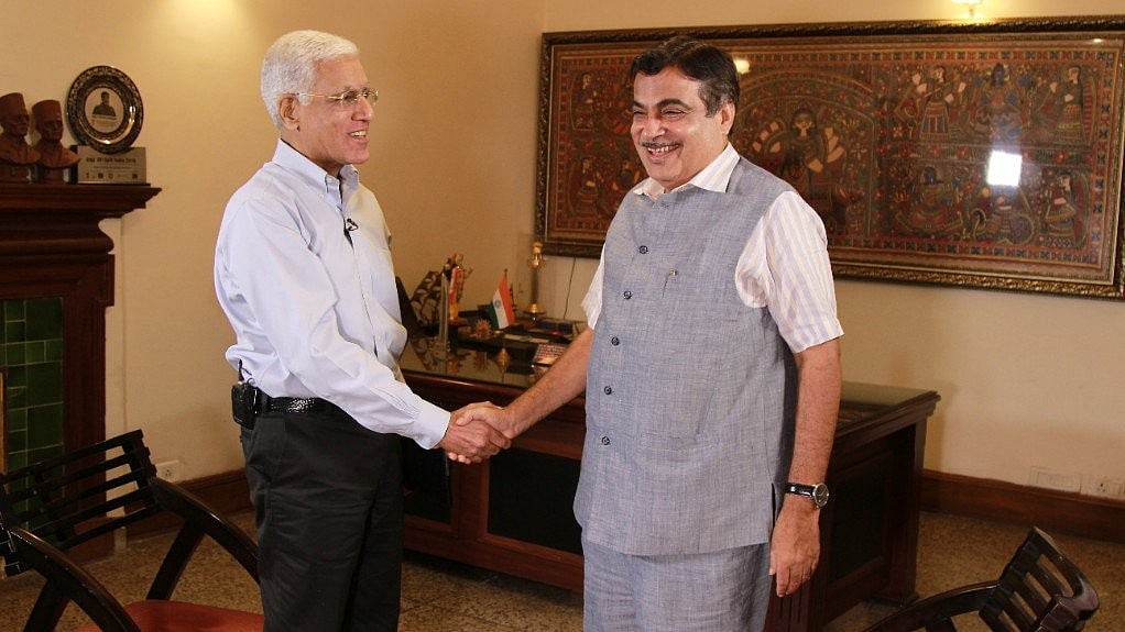 Karan Thapar( left) and Nitin Gadkari (right).