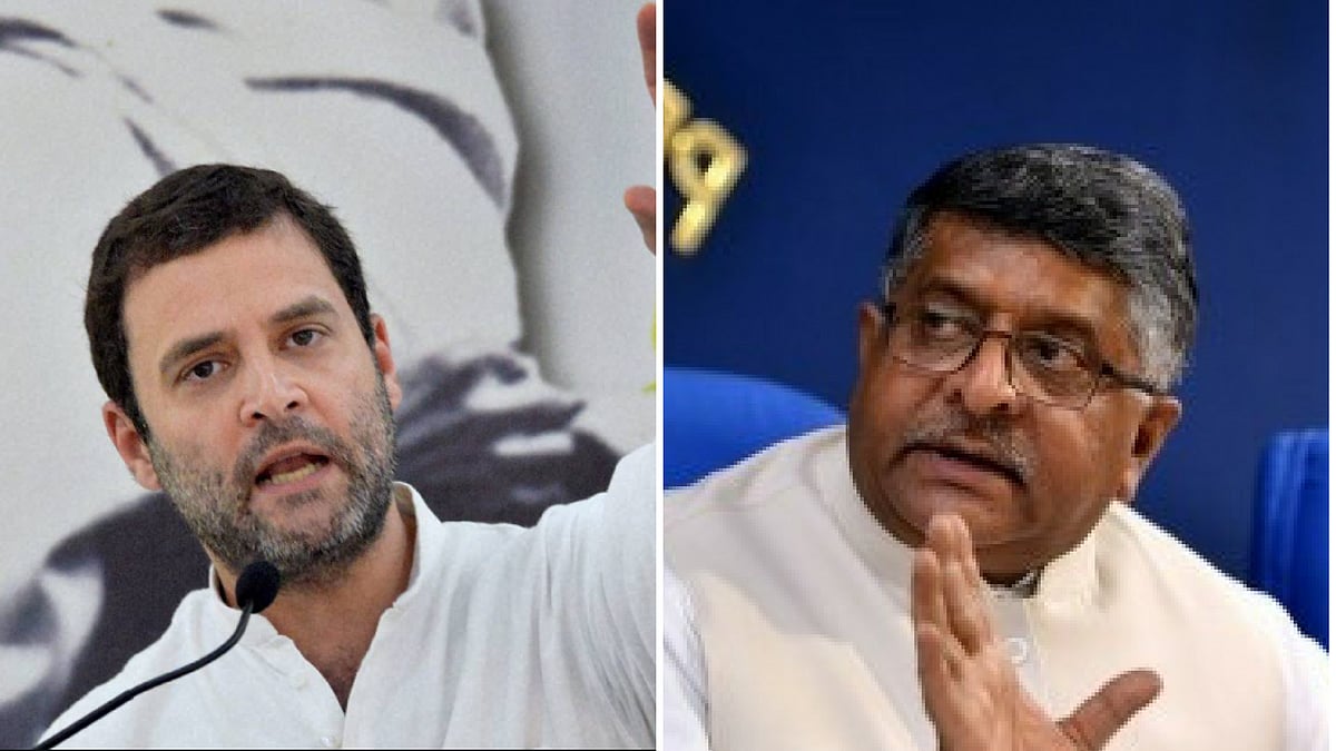 Congress chief Rahul Gandhi (L) and Union Minister Ravi Shankar Prasad (R). 