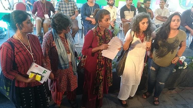 Women from the Indian film industry protest against the reinstatement of actor Dileep in AMMA.