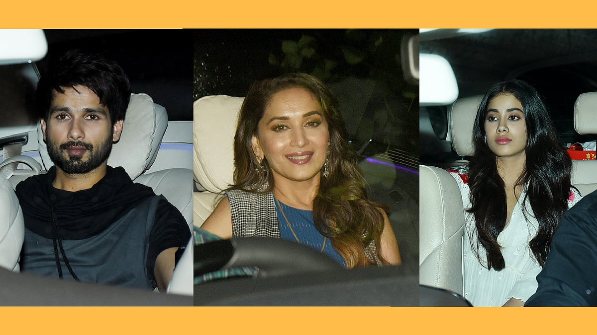Shahid Kapoor, Madhuri Dixit and Janhvi Kapoor spotted at the <i>Dhadak </i>premiere.