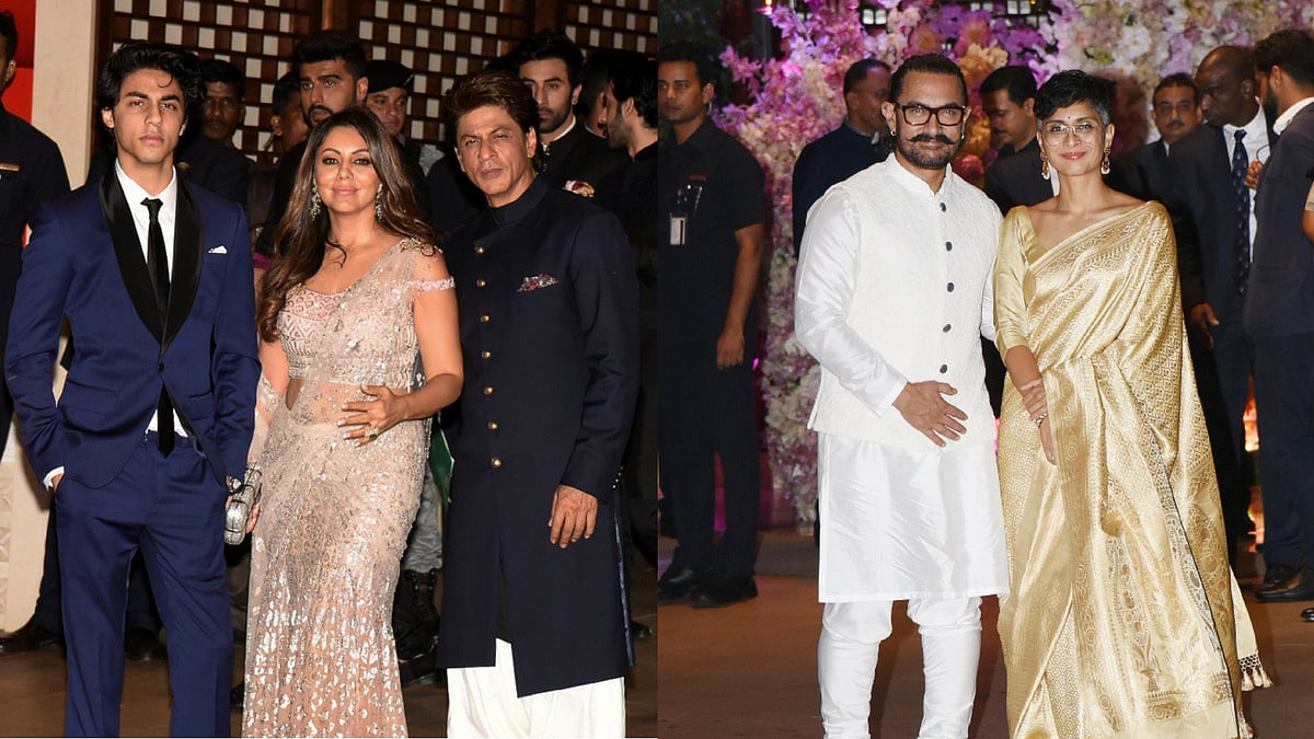 Aryan, Gauri and Shah Rukh Khan; Aamir Khan with Kiran Rao at the Ambani party.
