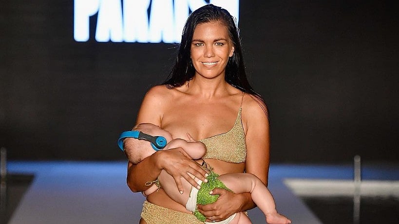 Mara Martin breastfeeding her daughter on the ramp.&nbsp;