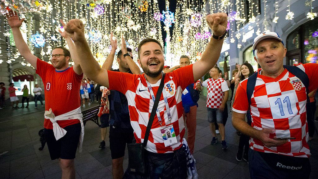 Croatia fans celebrate their team’s victory over France in Moscow.