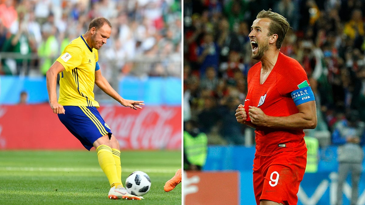 Sweden captain Andreas Granqvist (left) and England’s Harry Kane 