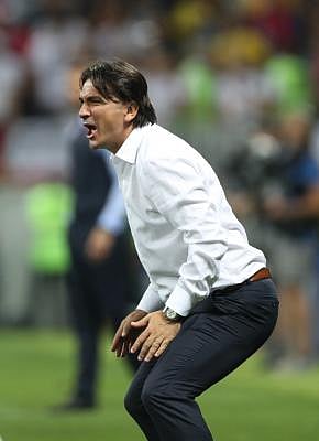 MOSCOW, July 11, 2018 (Xinhua) -- Head coach Zlatko Dalic of Croatia gives instructions to players during the 2018 FIFA World Cup semi-final match between England and Croatia in Moscow, Russia, July 11, 2018. Croatia won 2-1 and advanced to the final. (Xinhua/Cao Can/IANS)