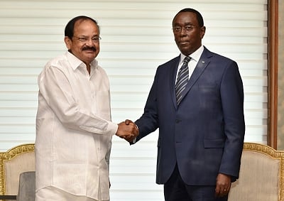 New Delhi: Rwanda Senate President Bernard Makuza calls on Vice President M. Venkaiah Naidu, in New Delhi on July 10, 2018.(Photo: IANS/PIB)